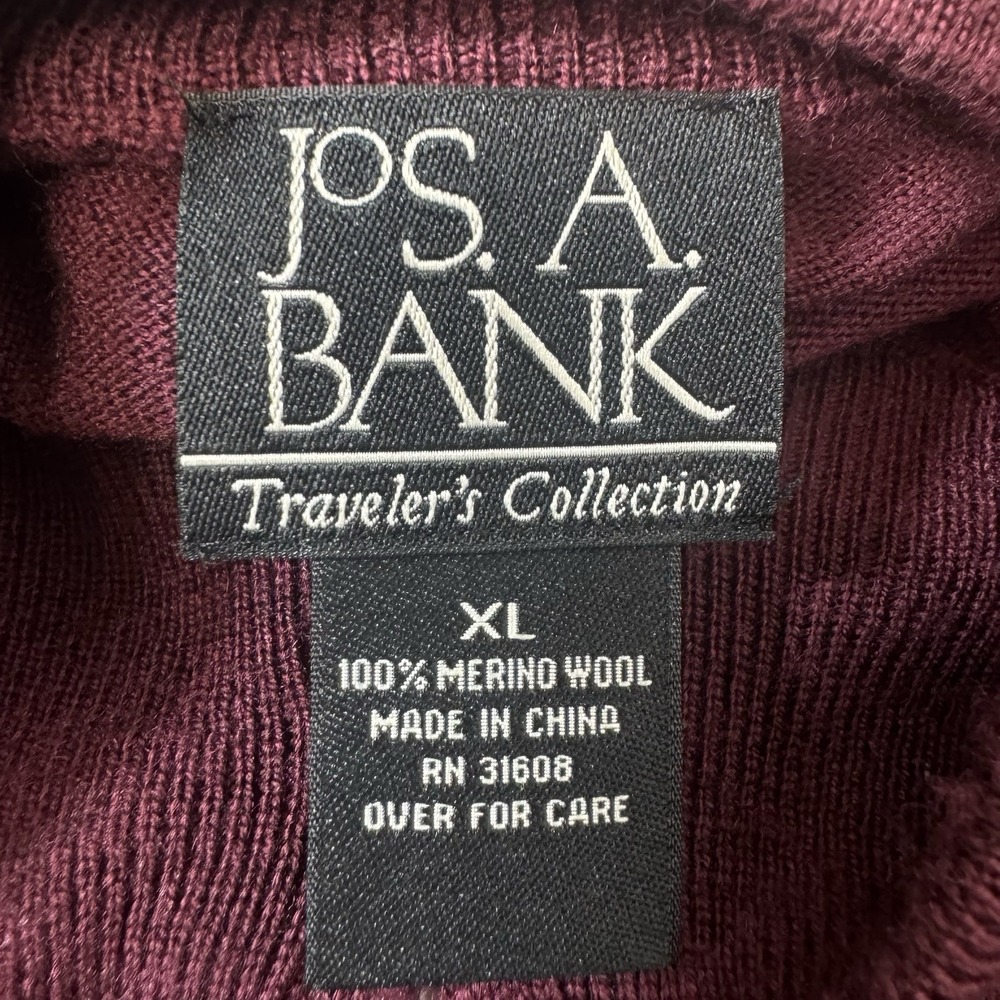 Jos A Bank Traveler 100% Merino Wool 1/4 Zip Sweater Mens XL Burgundy Old Money - Picture 5 of 6